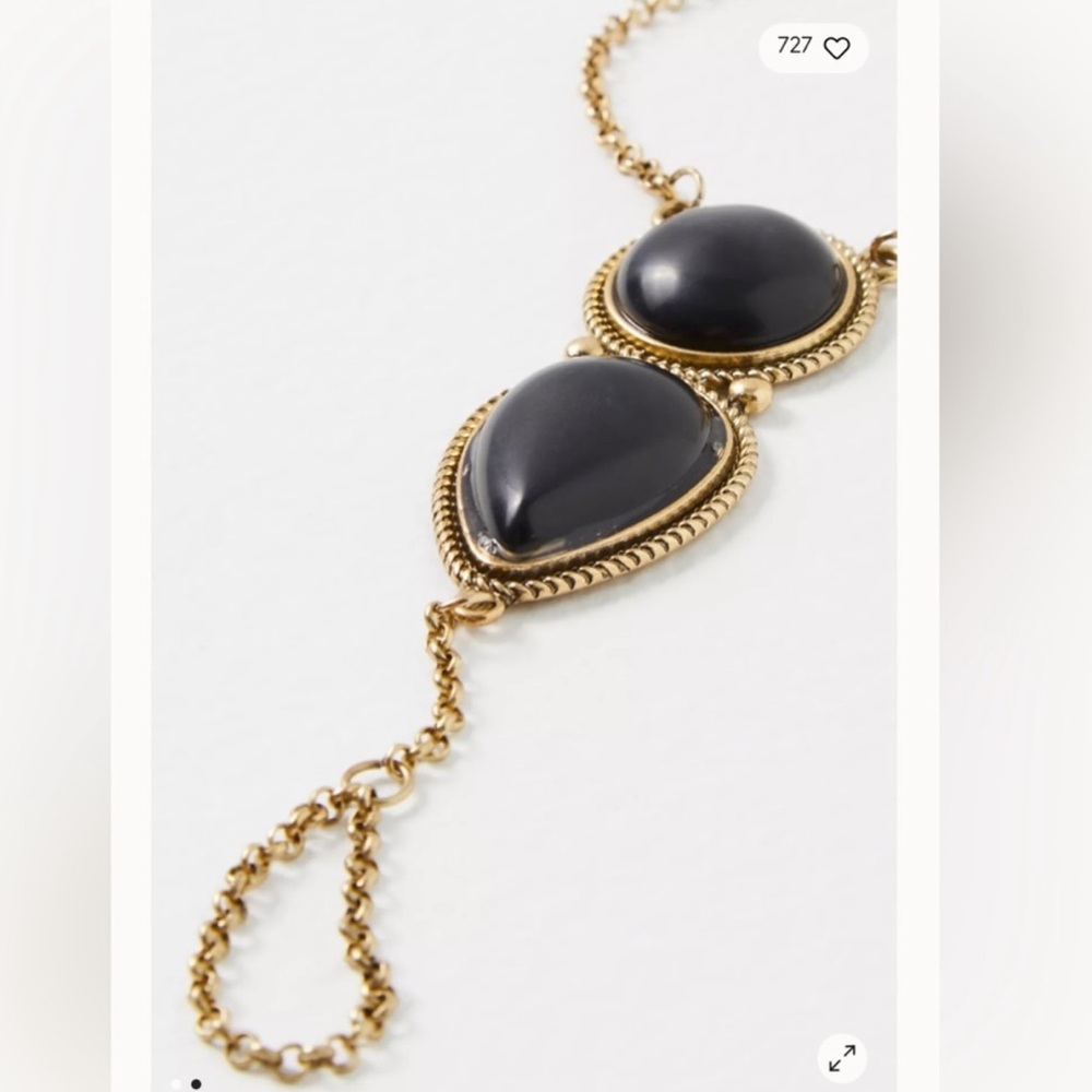 FREE PEOPLE Black Stone Adele Hand Chain Bracelet NWT Womens